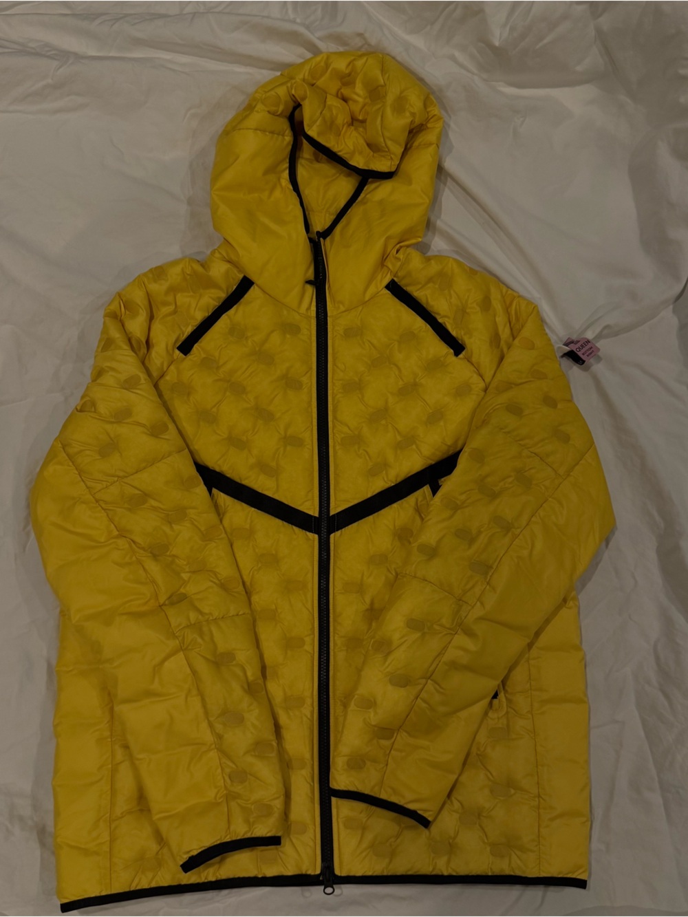 Nike Yellow Hooded Quilted Jacket with Black Trim